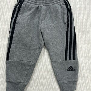 Adidas Kids Gray Sweatpants with Black Stripes
